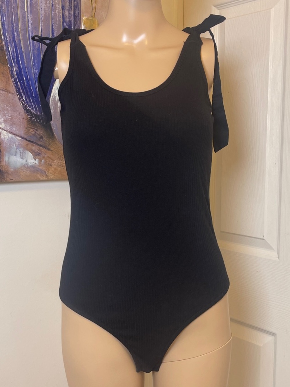 Old Navy Black Ribbed Tie-Strap Bodysuit